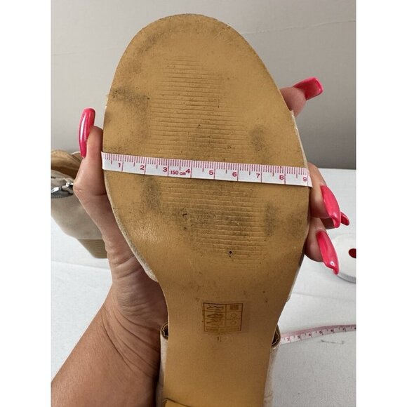 Boho Coastal Block Heel Sandals 42 10 Laser Cut Geo Ankle Cuff Neutral Western - Picture 14 of 15